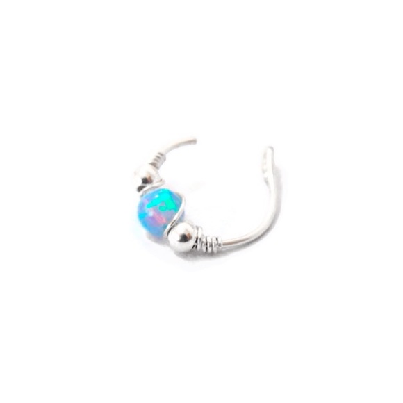 Blue Fire Opal Beaded Fake Clip On Nose Ring Cuff - Picture 2 of 6